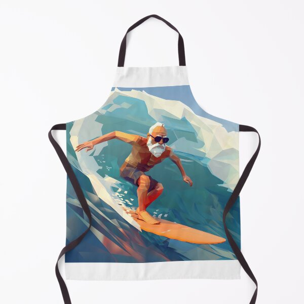 Item preview, low poly clean shaven grandpa surfing a huge wave on a longboard designed and sold by wonderisland.