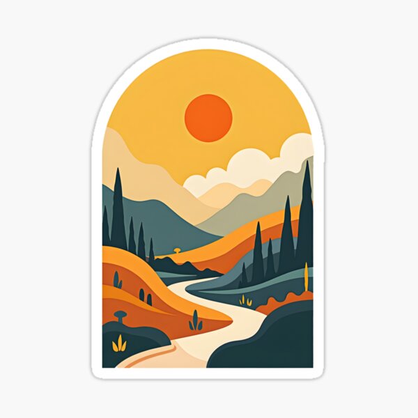 Minimalist Modern Art Landscape in Earthy Colors Sticker