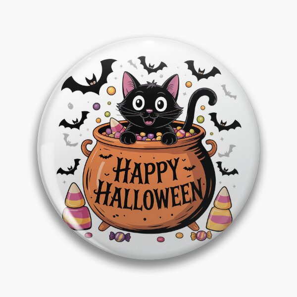 Item preview, Cute Halloween Black Cat in Candy Cauldron designed and sold by BirdsnStuff.