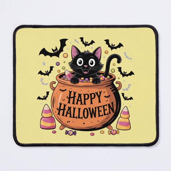 Item preview, Cute Halloween Black Cat in Candy Cauldron designed and sold by BirdsnStuff.