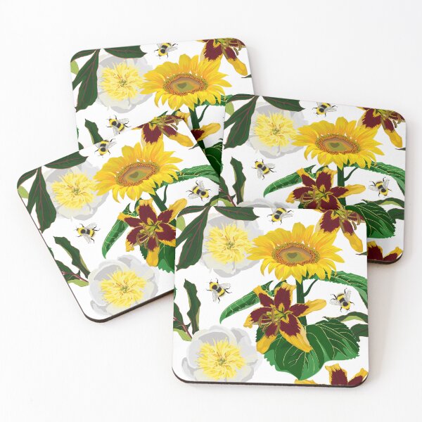 Item preview, Seamless pattern with lilies wild flowers and autumn sunflower with bee. designed and sold by MatyKotiv.