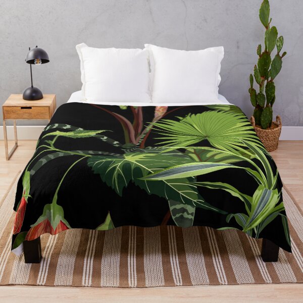 Item preview, Exotic natural green plant, tropical bell flower composition on black background. designed and sold by MatyKotiv.