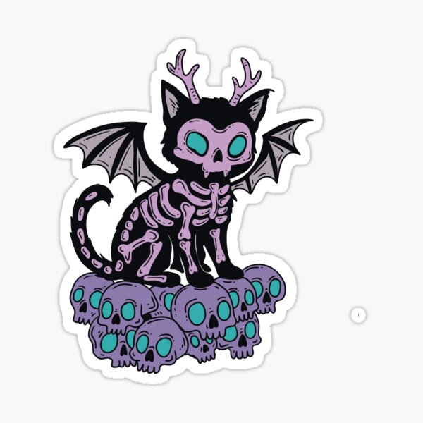 Item preview, Demonic Skeleton Cat on Skulls – Cute But Cursed designed and sold by Jess.a.creates.