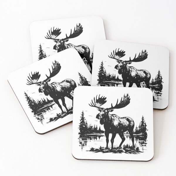 Item preview, Moose Bull Lake Pond Antler Wild Deer Swamp Scene Nature designed and sold by inkoutninja.