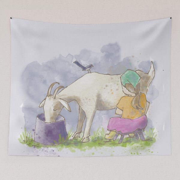 Item preview, Milking Goat Childhood Illustration designed and sold by Jaana Day.