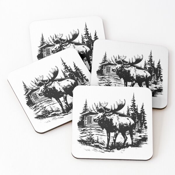 Item preview, Moose Rustic Log Cabin Wild Forest Animal Mountain Scene designed and sold by inkoutninja.