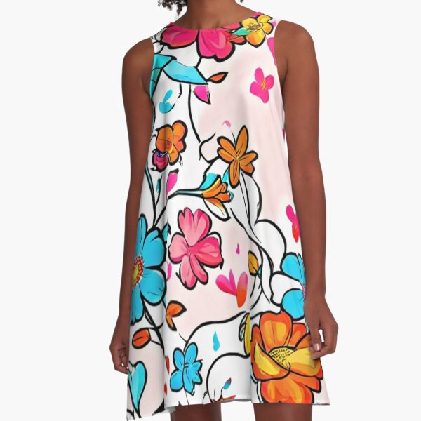 Item preview, Pretty Pink, Blue and Orange Flower Design designed and sold by Jessielee72.