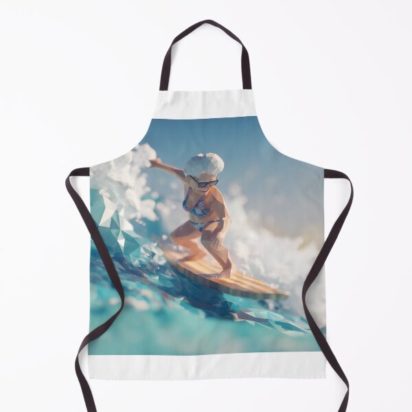 Item preview, low poly healthy granny in bikini surfing big waves on longboard designed and sold by wonderisland.