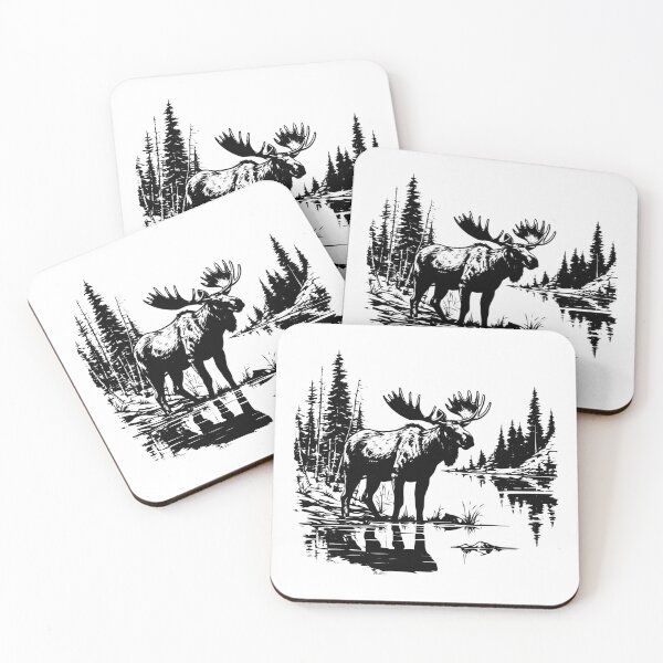Item preview, Moose Elk Wapiti Antler Water Lake Swamp Wildlife Nature designed and sold by inkoutninja.