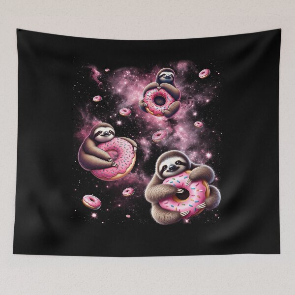 Item preview, Cute Sloth Riding Donut Space Galaxy Sloth Lover designed and sold by Kimberley King Art  King Art.