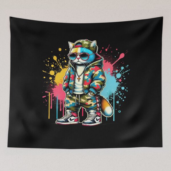Item preview, Colorful Cool Hip Hop Cat With Glasses Streetwear Gangsta Kitten Lover designed and sold by Kimberley King Art  King Art.