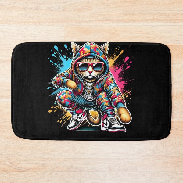 Item preview, Colorful Cool Hip Hop Cat With Hoodie Glasses Streetwear Kitten Lover designed and sold by Kimberley King Art  King Art.