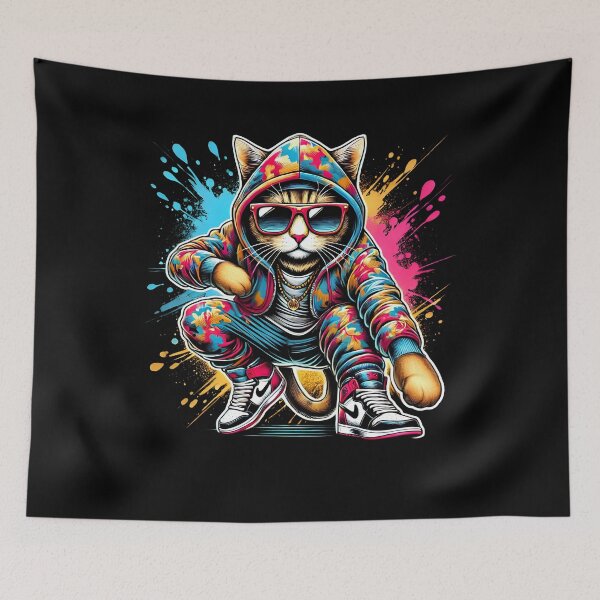 Item preview, Colorful Cool Hip Hop Cat With Hoodie Glasses Streetwear Kitten Lover designed and sold by Kimberley King Art  King Art.