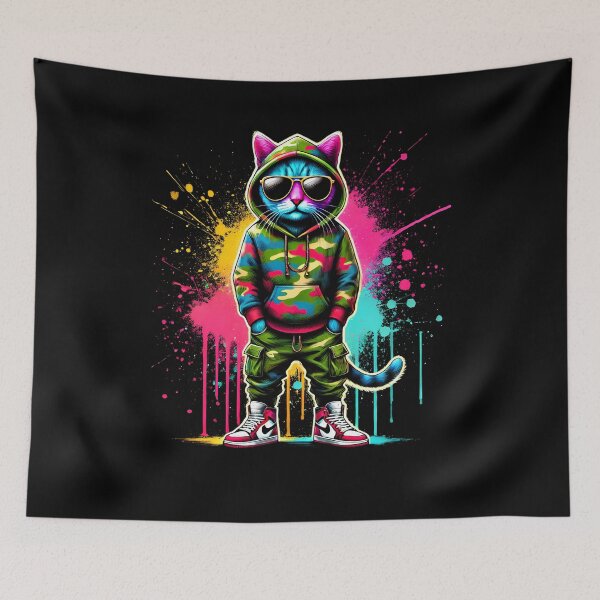 Item preview, Colorful Cool Hip Hop Cat With Glasses Streetwear Kitten Lover designed and sold by Kimberley King Art  King Art.