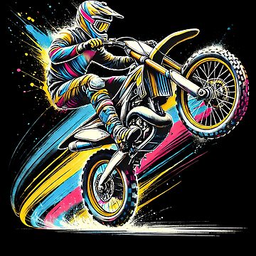 Artwork thumbnail, Colorful Dirt Bike Rider Retro Motorcycle Motocross by Kimberley King Art King Art