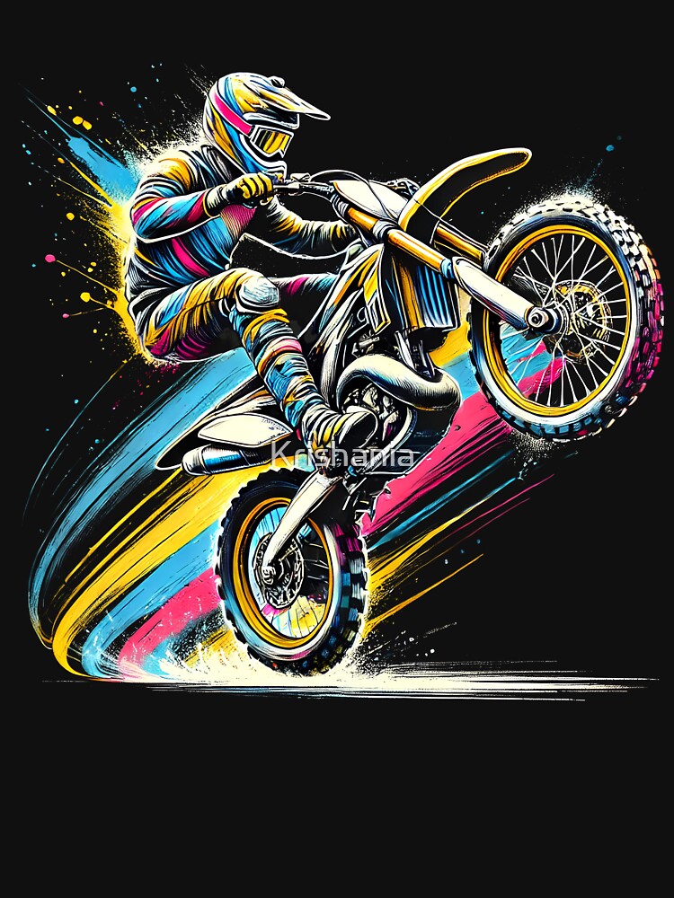 Thumbnail 7 of 7, Essential T-Shirt, Colorful Dirt Bike Rider Retro Motorcycle Motocross designed and sold by Krishania.