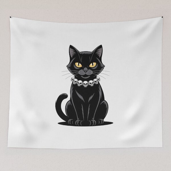 Item preview, Gothic Black Cat with Skull Necklace Art designed and sold by BirdsnStuff.