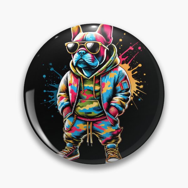 Item preview, Colorful Cool Hip Hop French Bulldog With Glasses Streetwear Frenchie Lover designed and sold by Kimberley King Art King Art.