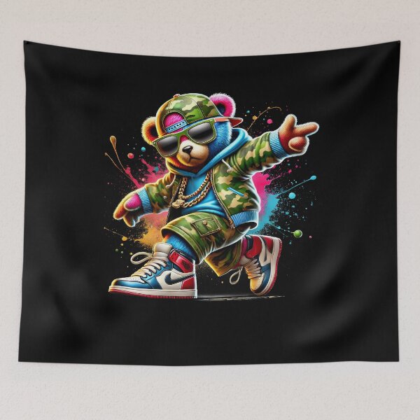 Item preview, Colorful Cool Hip Hop Teddy Bear Camouflage Hoodie Glasses Streetwear designed and sold by Kimberley King Art  King Art.