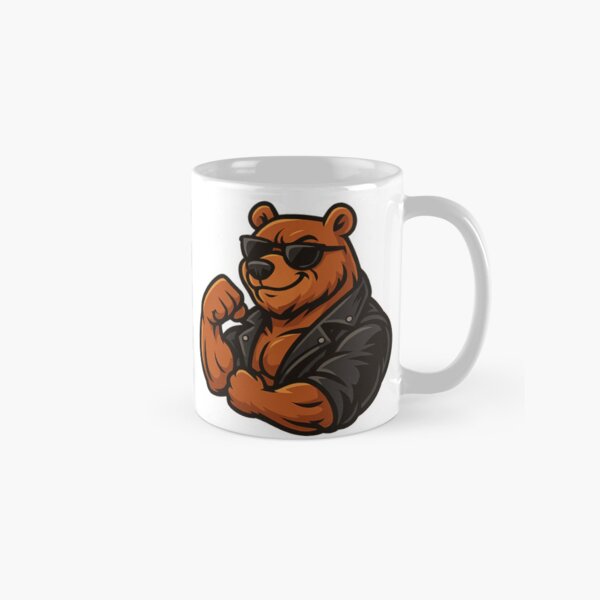 Aperçu de l'œuvre Alpha Bear Flexing in Leather Jacket – Tough Cartoon Design créée et vendue par hackerwear1.