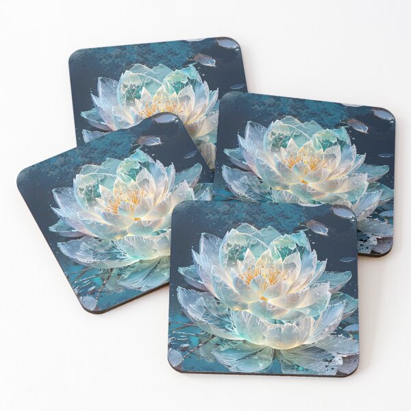Item preview, Elegant Illuminated Glass Lotus Flowers in Nighttime Artistic Fantasy Setting designed and sold by CoolPixels.