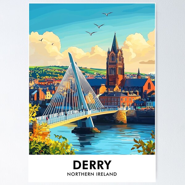 Item preview, Derry Northern Ireland Retro Travel Print designed and sold by HomeLivingCo.