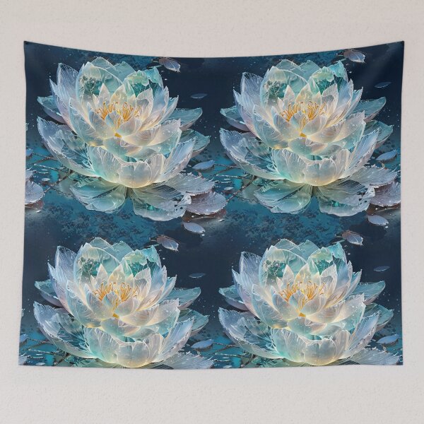 Item preview, Elegant Illuminated Glass Lotus Flowers in Nighttime Artistic Fantasy Setting designed and sold by CoolPixels.