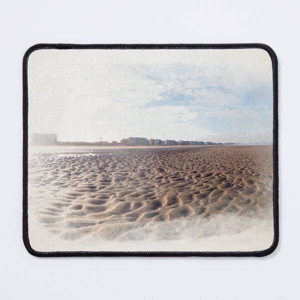 Item preview, Vast Sandy Beach With City Skyline Under Clear Blue Sky in watercolor designed and sold by FotoMahieu.