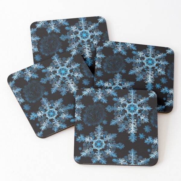 Item preview, Intricate Blue and White Snowflakes on Black Background, Winter-Themed Pattern designed and sold by CoolPixels.