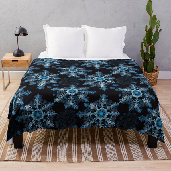 Item preview, Intricate Blue and White Snowflakes on Black Background, Winter-Themed Pattern designed and sold by CoolPixels.