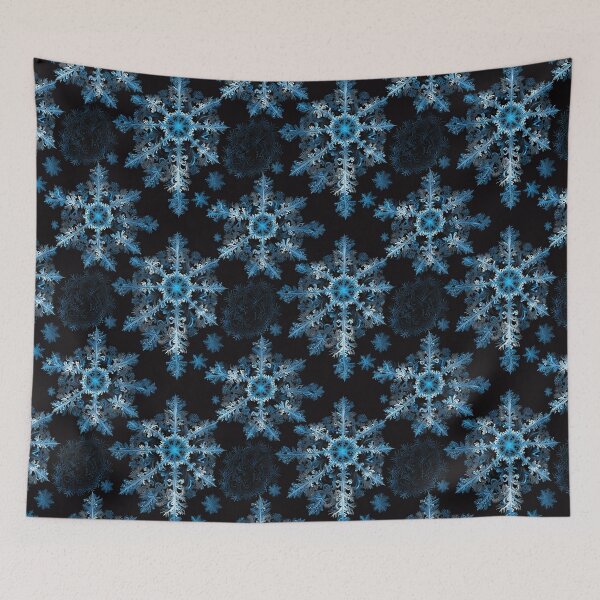 Item preview, Intricate Blue and White Snowflakes on Black Background, Winter-Themed Pattern designed and sold by CoolPixels.