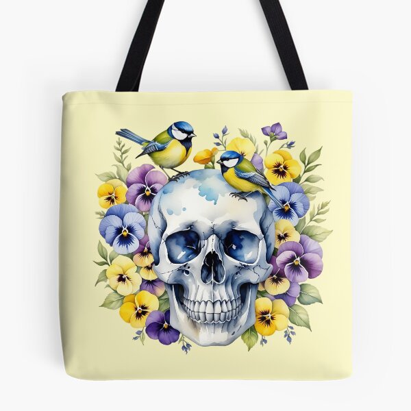 Item preview, Skull Blue tit Pansies designed and sold by MoonMonkeyNbear.