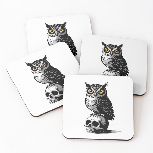 Item preview, Gothic Owl on Skull with Bright Yellow Eyes designed and sold by BirdsnStuff.