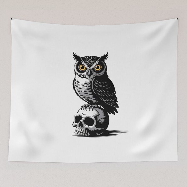 Item preview, Gothic Owl on Skull with Bright Yellow Eyes designed and sold by BirdsnStuff.