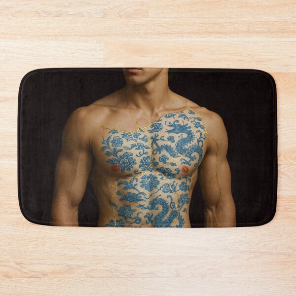 Item preview, Kintsugi Warrior – Shirtless Japanese Man Golden Cracks designed and sold by Aryabek.