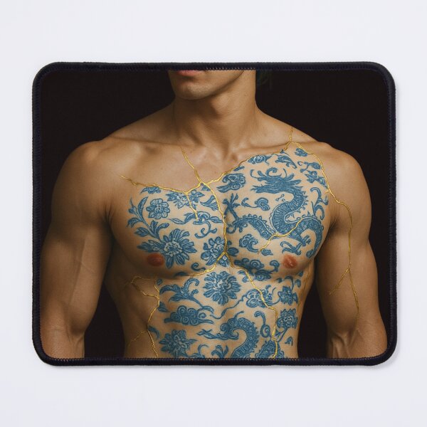 Item preview, Kintsugi Warrior – Shirtless Japanese Man Golden Cracks designed and sold by Aryabek.