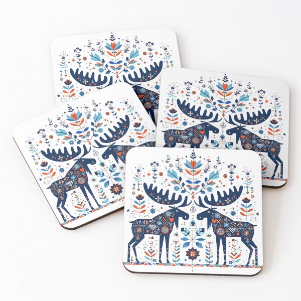 Item preview, Scandinavian folk art - Moose symmetry by heidiannemorris designed and sold by FOLK ART FUSION by heidiannemorris.