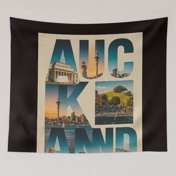 Item preview, Auckland Scenic Collage – Sunset Views and City Icons designed and sold by Aryabek.