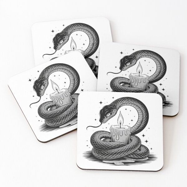 Item preview, Coiled Snake with Candle in Gothic Monochrome Style designed and sold by BirdsnStuff.