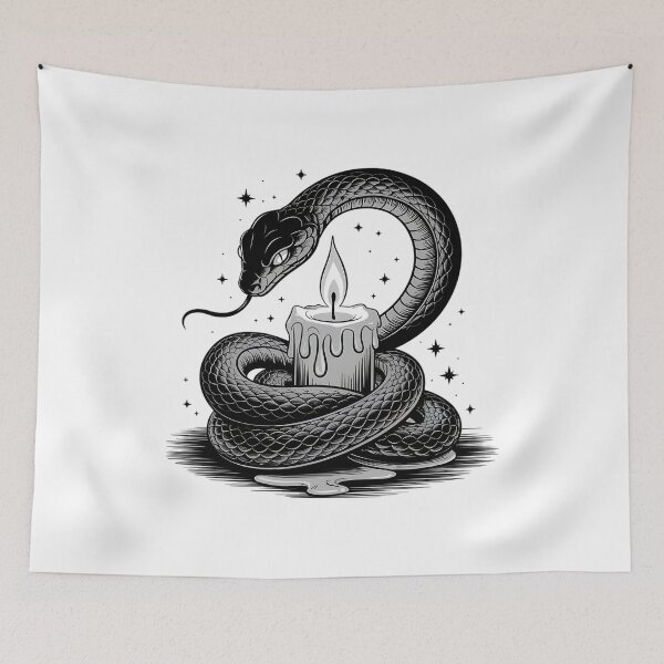 Item preview, Coiled Snake with Candle in Gothic Monochrome Style designed and sold by BirdsnStuff.