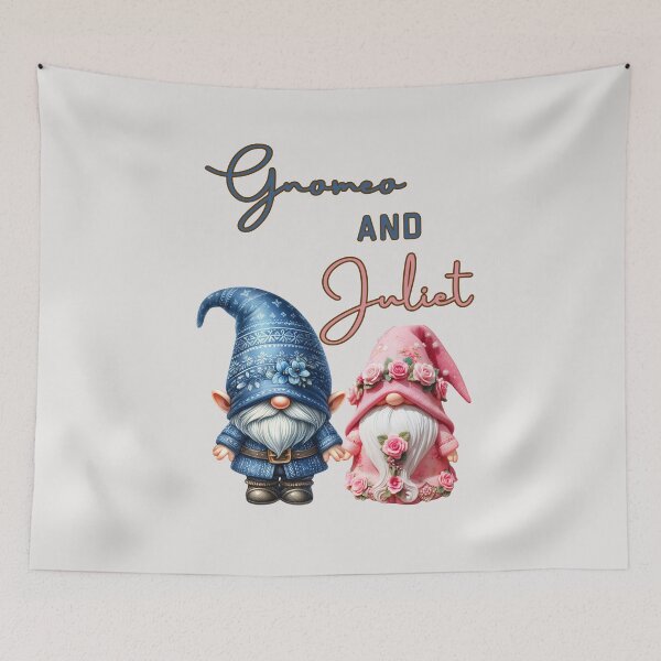 Item preview, Gnomeo and Juliet, romantic, floral, pink and blue designed and sold by Coolparrotgirl.