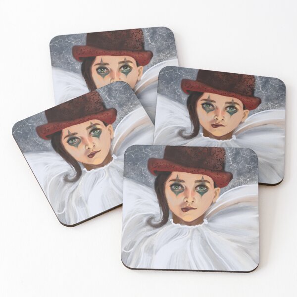 Item preview, Melancholy Pierrot Girl in Red Hat – Surreal Clown Portrait Art designed and sold by jassoart.