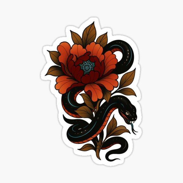 Item preview, Neo Trad Snek n Peony designed and sold by OxideArtStudio.
