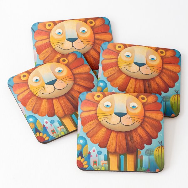 Item preview, Whimsical lion in colorful abstract landscape setting. designed and sold by Artessie.