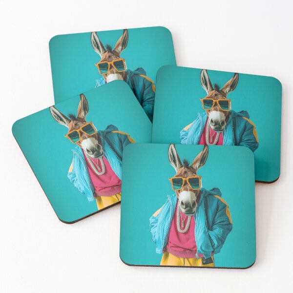 Item preview, Stylish donkey in vibrant urban outfit, teal backdrop designed and sold by Artessie.