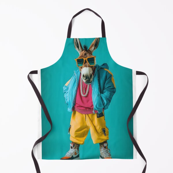 Item preview, Stylish donkey in vibrant urban outfit, teal backdrop designed and sold by Artessie.