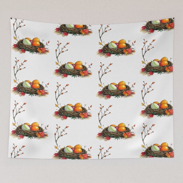 Item preview, easter colored eggs in a nest with leaves,Happy Easter,Easter Day,easter illustration designed and sold by Expressions-Sel.