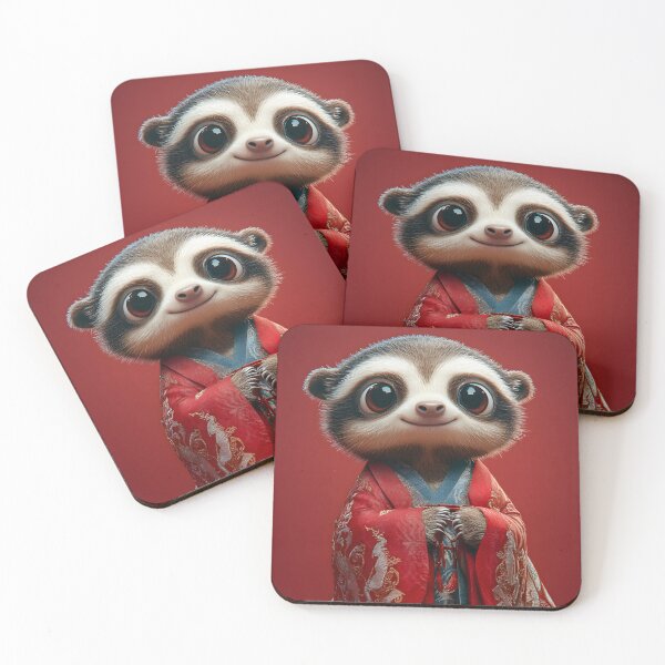 Item preview, Adorable sloth in elaborate red kimono, vibrant design designed and sold by Artessie.