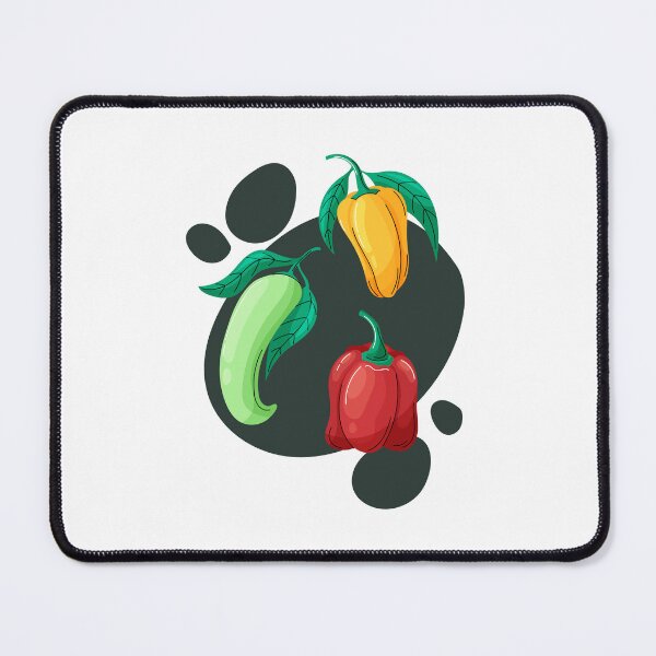 Item preview, Cartoon vector illustration of vibrant bell peppers with green tops on a dark abstract background.  designed and sold by thkatefox.