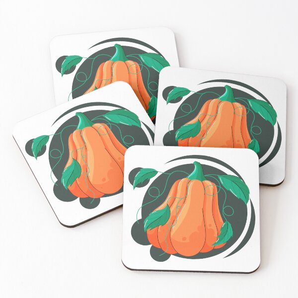 Item preview, Cartoon vector illustration of vibrant pumpkin with green tops on a dark abstract background.  designed and sold by thkatefox.